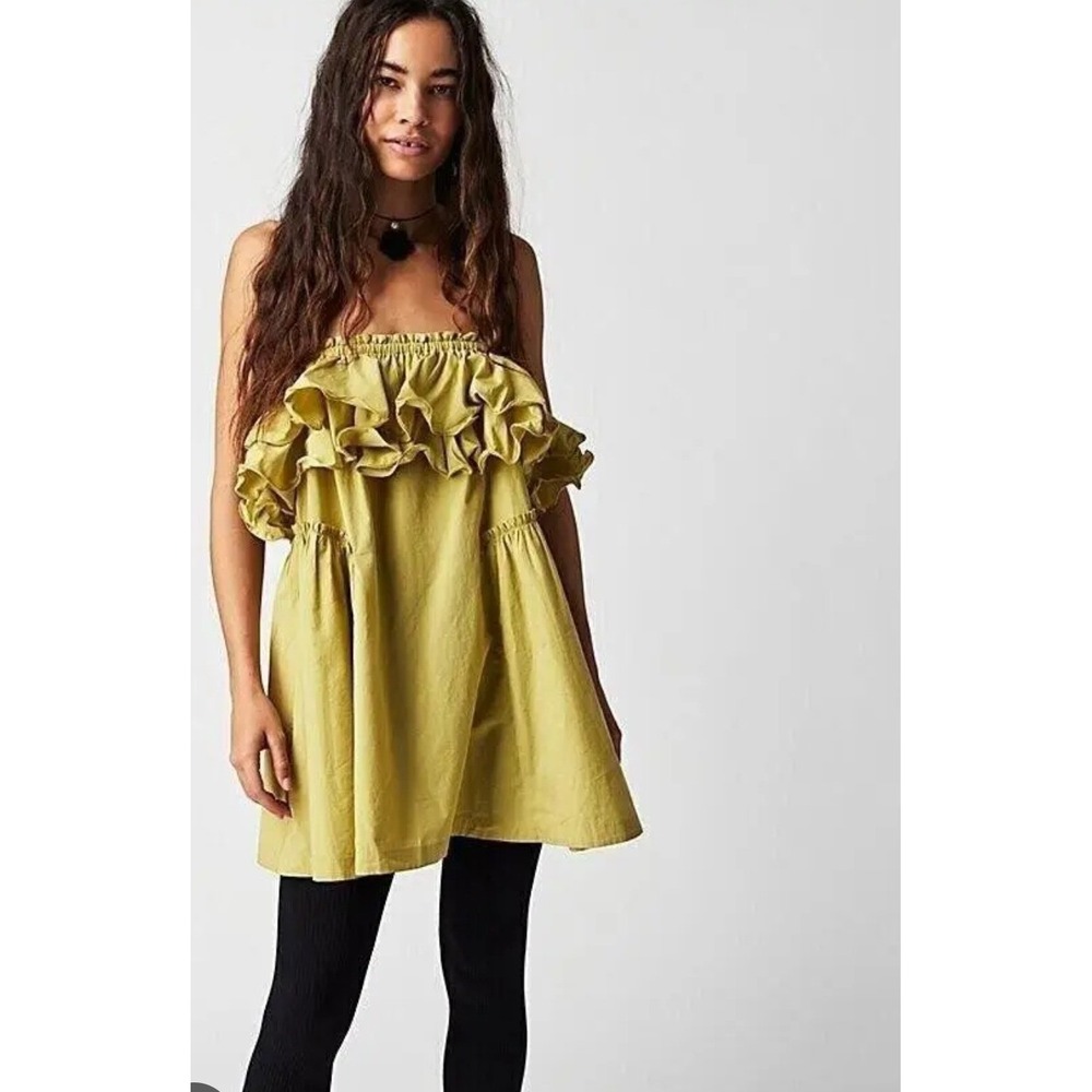 Free People ruffle Strapless Mini Dress Tunic Tie Shoulders S